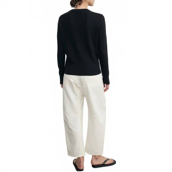 ENZA COSTA Linen Open Knit Crew Neck Sweater Womens Small Black Quite Luxury NEW - Picture 3 of 15